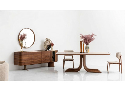 Esszimmer Set Moderner Stil BrauneFarbe Polsterstühle Holzgestell