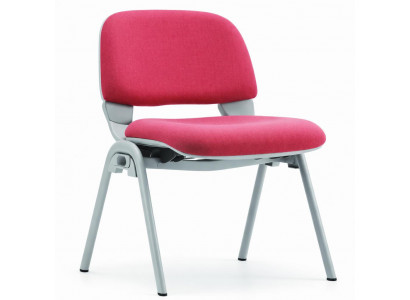 Seminarstuhl mit roter Sitzfläche und ergonomischer Rückenlehne