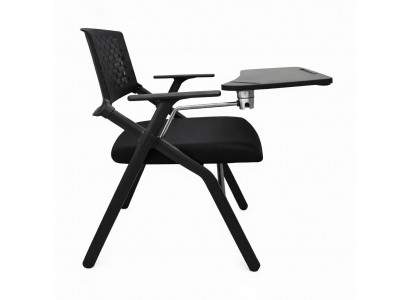 Ergonomischer Seminarstuhl mit klappbarem Tisch und schwarzem Design