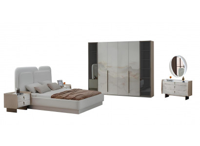 Schlafzimmer-Set Nachttisch Bett Kleiderschrank Kommode Spiegel Weiß
