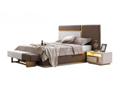 Schlafzimmer Set Moderner Stil Beigefarben Weiches Bett Holzrahmen
