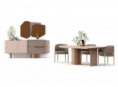 Esszimmer Set Moderner Stil Beigefarbene Polsterstühle Holzgestell