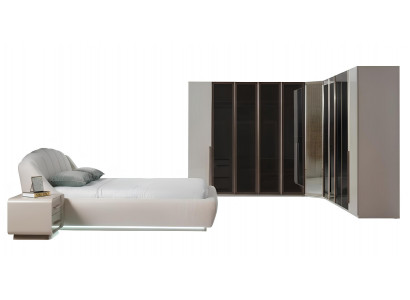 Schlafzimmer-Set Eckschrank Bett Weiß Schwarz Moderner Stil Kopfteil