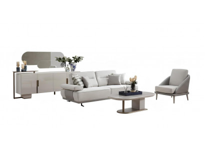 Wohnzimmer-Set Sofa Sessel Couchtisch Schminktisch Spiegel Beige Farbe