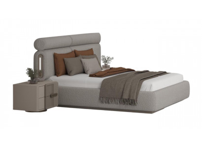 Schlafzimmer Set Moderner Stil Beige Weiches Bett Große Nachttische