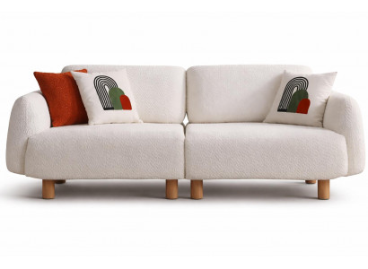 Gemütliches Luxus 3-Sitzer Sofa Weiß Stoff Modern Weich Mit Holz