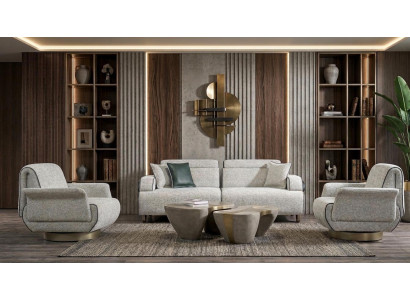 Dreisitzer Sofa Stoffbezug Holzgestell Einzelsessel Mittlere Härte
