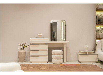 Schlafzimmer Set Schminktisch Spiegel Pouf Beige Moderner Stil Hell