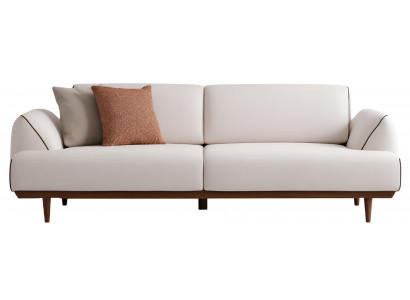 Lux 3-Sitzer Sofa Modern Komfortabel Weiß Stoff Mit Holz Akzenten