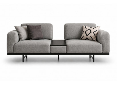 3-Sitzer Sofa Grau Stoff weich modern und praktisch mit Mini-Tisch