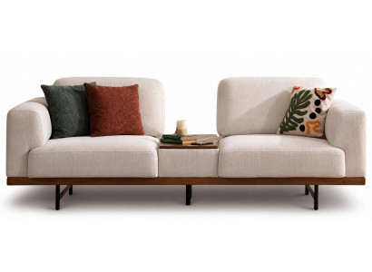 Luxus Weißes 3-Sitzer Sofa Stoff Modern Bequem Mit Holz Details
