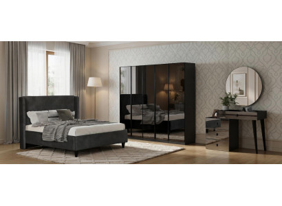Schlafzimmer-Set Bett Kleiderschrank Schminktisch Modern Schwarz