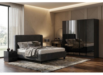 Schlafzimmer-Set Bett Kleiderschrank Modern Schwarz Praktisch