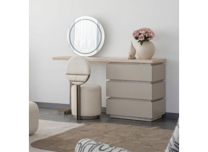 Schlafzimmer Set Schminktisch Spiegel Pouf Beigе Moderner Stil Kompakt