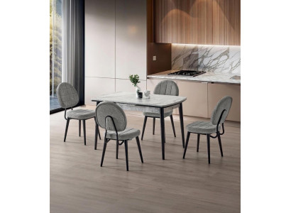 Esszimmer-Set Esstisch 4x Stuhl Grau Komfortabel Marmor Modern