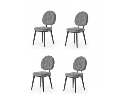 Esszimmer-Set 4x Stuhl Grau Bequem Weich Stoff Modern Stilvoll