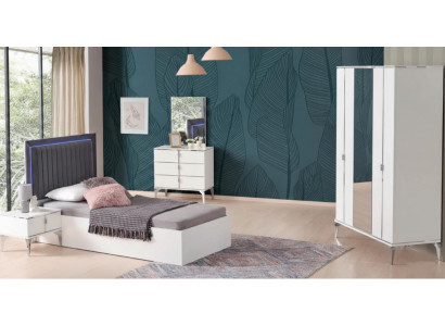 Modernes Jugendzimmer-Set 4-tlg. – Bett, Schrank, Nacht- & Schminktisch