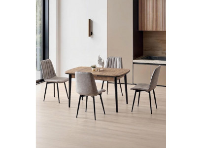 Esszimmer-Set Esstisch 4x Stuhl  Braun Holz Komfortabel Modern