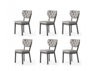 Esszimmer-Set 6x Stuhl Weich Bequem Moderner  Komfortabel Grau