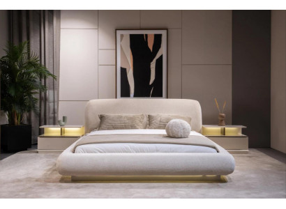 Schlafzimmer Set Bett 2xNachttisch Beige Moderner Stil Gemütlich Hell