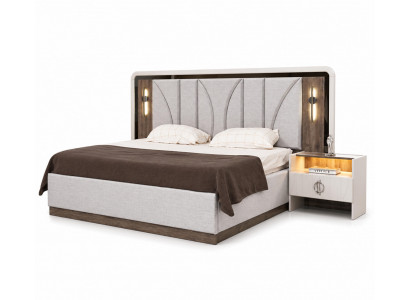 Moderne Schlafzimmergarnitur Edles Polsterbett Designer Holznachttische