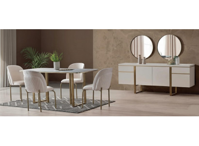 Esszimmer-Set 6-tlg. – Esstisch, 4 Stühle & Sideboard mit Spiegel