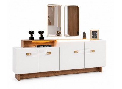 Elegantes Braun-Weißes Sideboard Edler Spiegel LED Beleuchtung