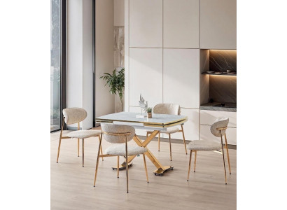Esszimmer-Set Esstisch 4x Stuhl Modern Marmor Komfortabel Ausziehbar