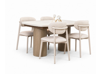 Helle Esszimmergarnitur Designer Esstisch 4x Polsterstühle Edles Set