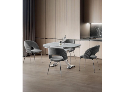 Esszimmer-Set Esstisch 4x Stuhl Grau Ausziehbar Modern Auf Rädern