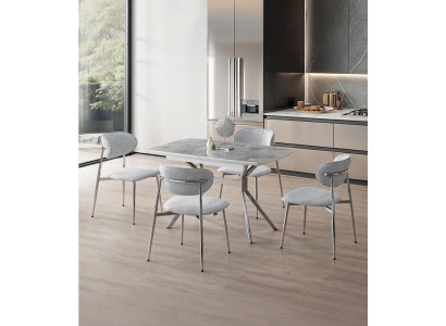 Esszimmer-Set Esstisch 4x Stuhl Modern Grau Komfortabel Ausziehbar