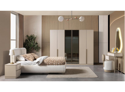 Bett 2x Nachttisch Kleiderschrank Kommode Stil modern Farbe weiß Neu