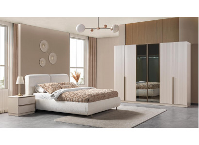 Bett 2x Nachttisch Kleiderschrank Schlafzimmer Stil modern Farbe weiß