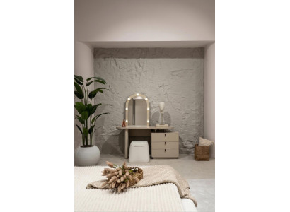 Schlafzimmer Set Schminktisch Spiegel Pouf Beige Moderner Stil Hell
