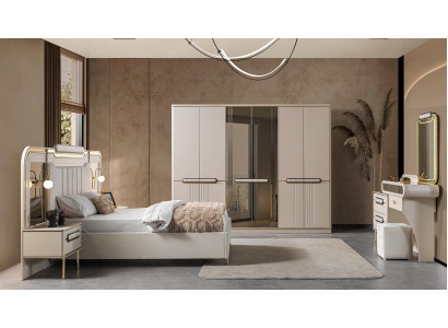Bett 2x Nachttisch Kleiderschrank Kommode Stil modern Farbe weiß neu