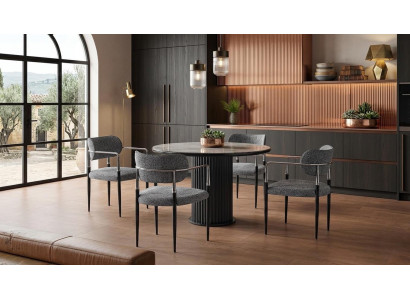 Esszimmer-Set Esstisch 4x Stuhl Modern Marmor Komfortabel Schwarz
