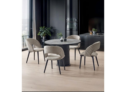 Esszimmer-Set Esstisch 4x Stuhl Schwarz Komfortabel Marmor Modern