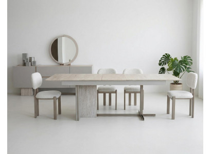 Esszimmer Set Esstisch 4xStühle Konsol Spiegel Moderner Stil Braun