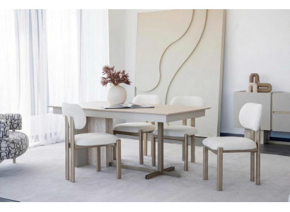 Esszimmer Set Esstisch 4xStühle Moderner Stil Braun Weiß Schlicht
