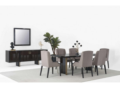 Esszimmer Set Esstisch mit 6x Stühle Komplettes Sideboard mit Spiegel