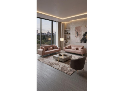 Sofa Set 2x 3 Sitzer 1x Sessel Modern Rosa Elegant Polster Garnitur