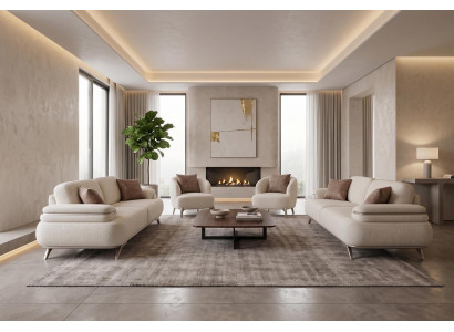 Sofa Set 2x 3 Sitzer 2x Sessel Modern Weiß Edel Wohnzimmer Garnitur