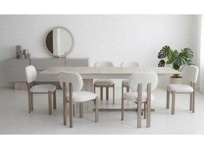 Esszimmer Set Esstisch 6xStühle  Moderner Stil  Braun Weiß  Schlicht