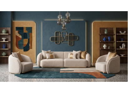 Modernes beiges Wohnzimmer-Set 3-Sitzer-Sofa Sessel Designermöbel