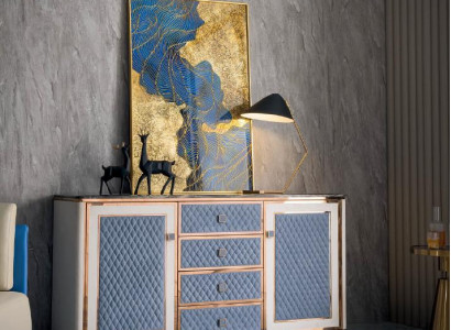 Kommode Moderne Sideboards 4 Schubladen 2 Turen Hochschrank Schrank Lowboard neu
