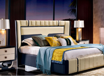 Luxus Schlafzimmer Doppelbett Bett 180x200 Leder Italienische Möbel Hotel Betten