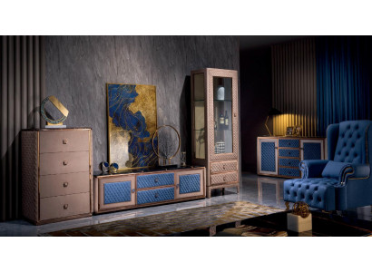 Wohnwand Wohnzimmer Set Vitrine Kommode Wandregal Vitrinen Wohnwände 4 tlg. Set