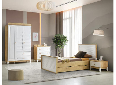 Bett Nachttisch Kommode Kleiderschrank Möbel Schlafzimmer 4-tlg. Set