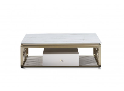 Holz Couchtisch in Natur mit Edelstahl – Modernes Design