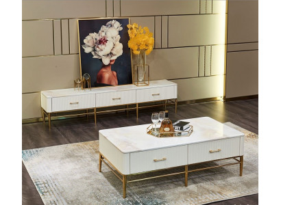 Holz Couchtisch mit Edelstahl in modernem Design